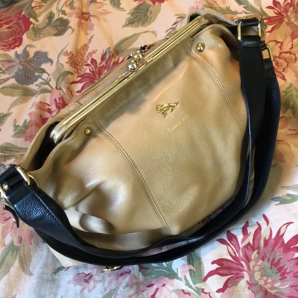 EMMA FOX Large Leather Hobo Shoulder Bag KissLock British Tan Black Elegant Luxe - Picture 8 of 16